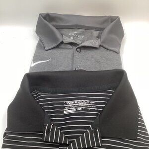 Two Nike Shirts Dry Fit Mens Small Black & White Stripe, Dark Gray Solid Vietnam